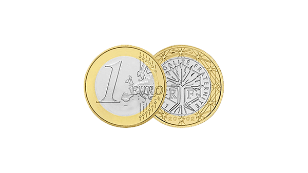 Munteenheid Frankrijk - Franse Euromunten voorkant en achterkant - in kleur op transparante achtergrond - 600 * 337 pixels 
